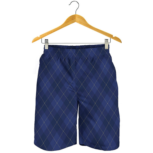 Navy Blue Argyle Pattern Print Men's Shorts
