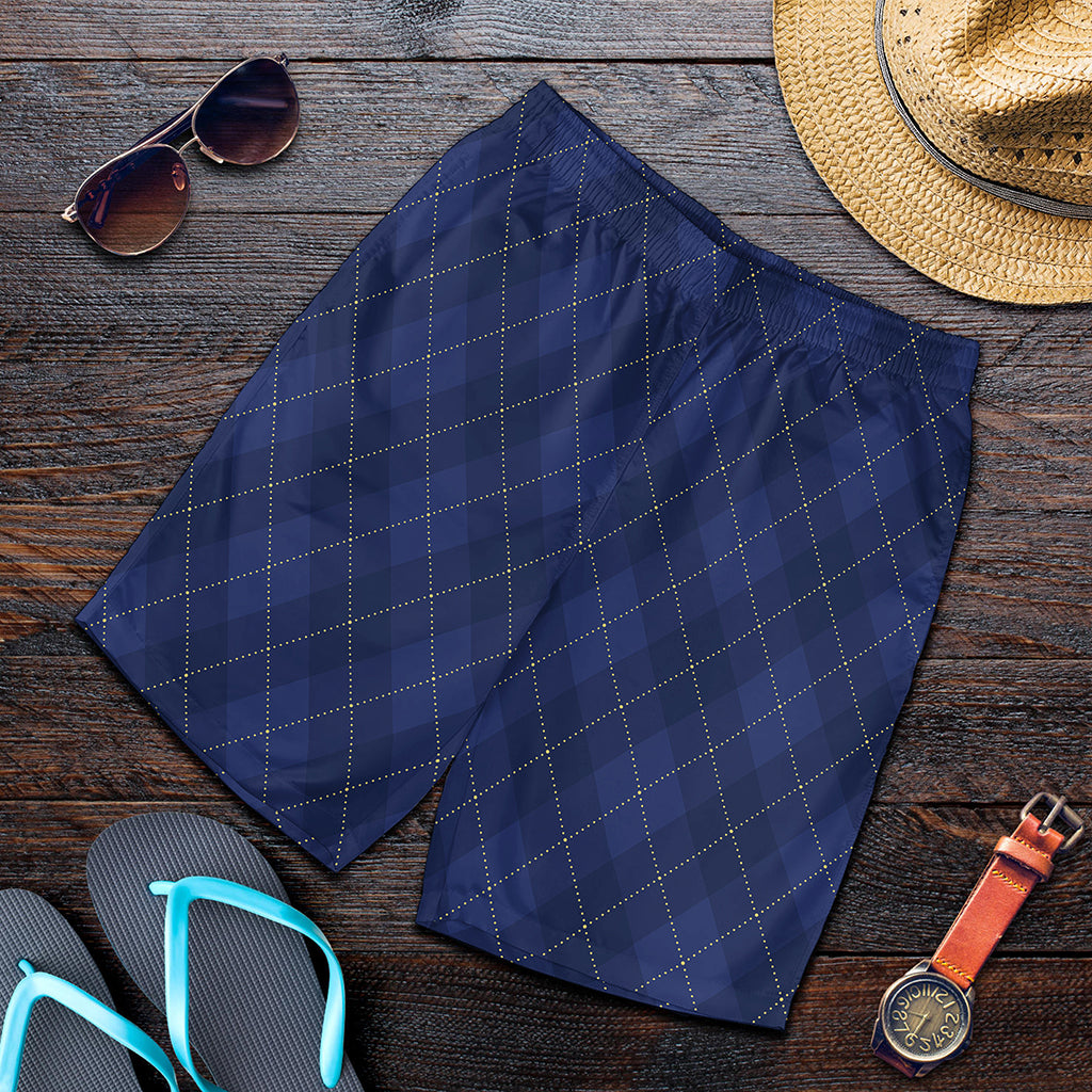 Navy Blue Argyle Pattern Print Men's Shorts