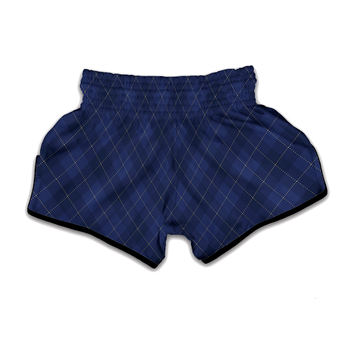 Navy Blue Argyle Pattern Print Muay Thai Boxing Shorts