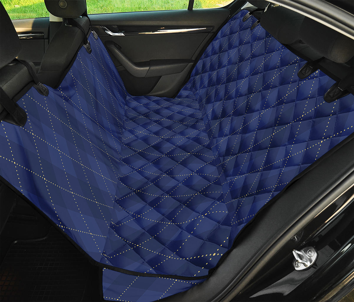 Navy Blue Argyle Pattern Print Pet Car Back Seat Cover