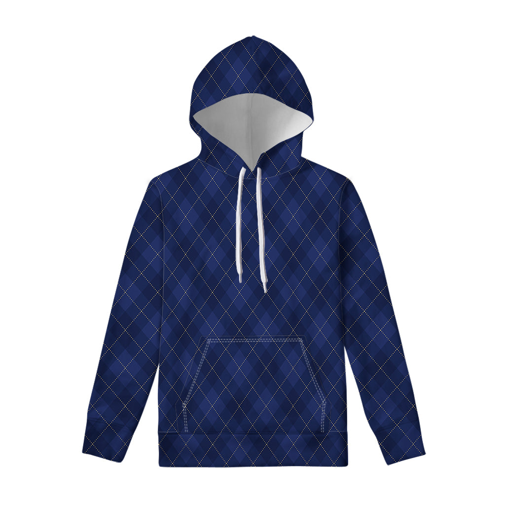 Navy Blue Argyle Pattern Print Pullover Hoodie