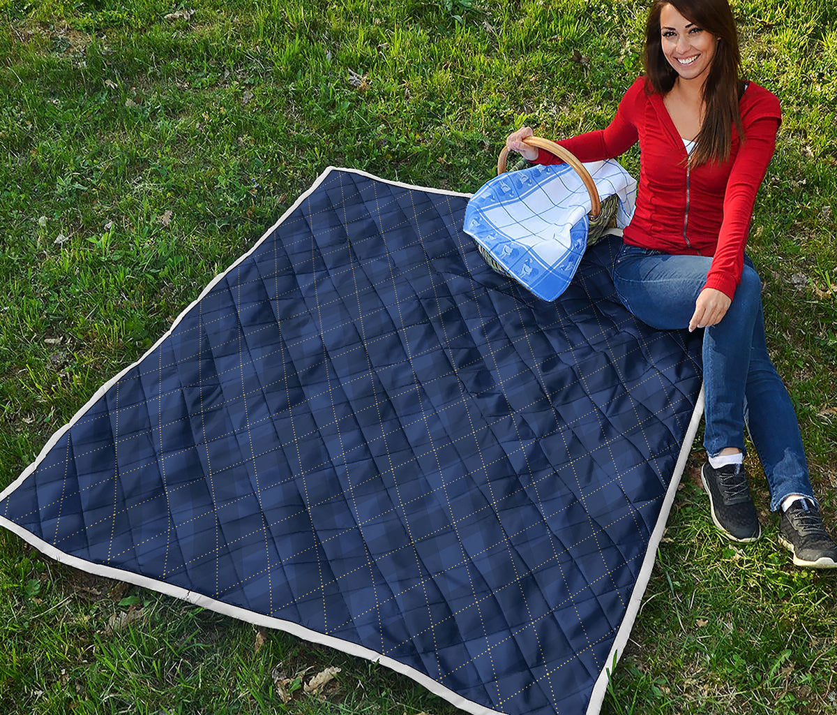 Navy Blue Argyle Pattern Print Quilt