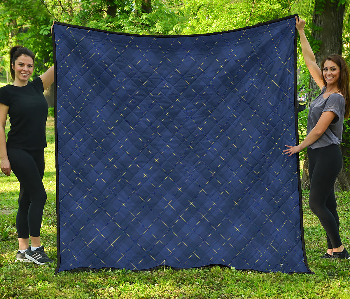 Navy Blue Argyle Pattern Print Quilt