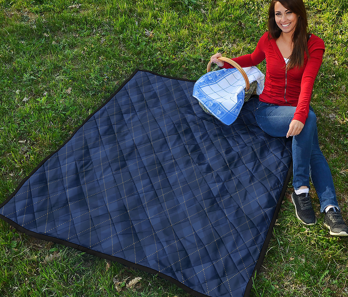 Navy Blue Argyle Pattern Print Quilt