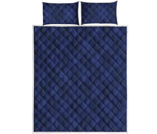 Navy Blue Argyle Pattern Print Quilt Bed Set