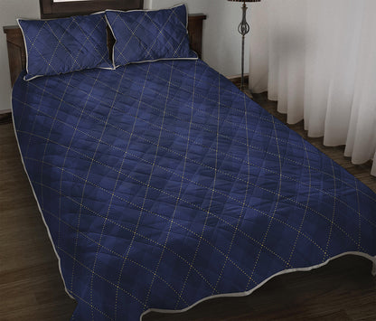 Navy Blue Argyle Pattern Print Quilt Bed Set