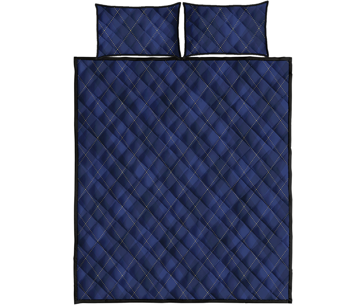 Navy Blue Argyle Pattern Print Quilt Bed Set