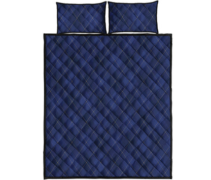Navy Blue Argyle Pattern Print Quilt Bed Set