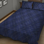 Navy Blue Argyle Pattern Print Quilt Bed Set