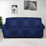 Navy Blue Argyle Pattern Print Sofa Cover
