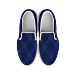 Navy Blue Argyle Pattern Print White Slip On Shoes