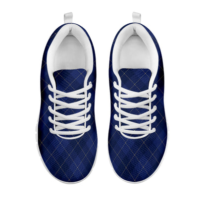 Navy Blue Argyle Pattern Print White Sneakers