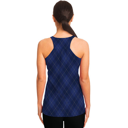 Navy Blue Argyle Pattern Print Women's Racerback Tank Top