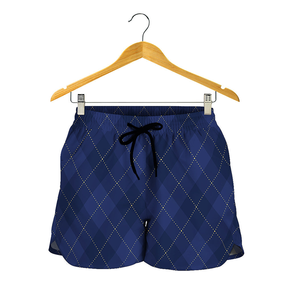 Navy Blue Argyle Pattern Print Women's Shorts
