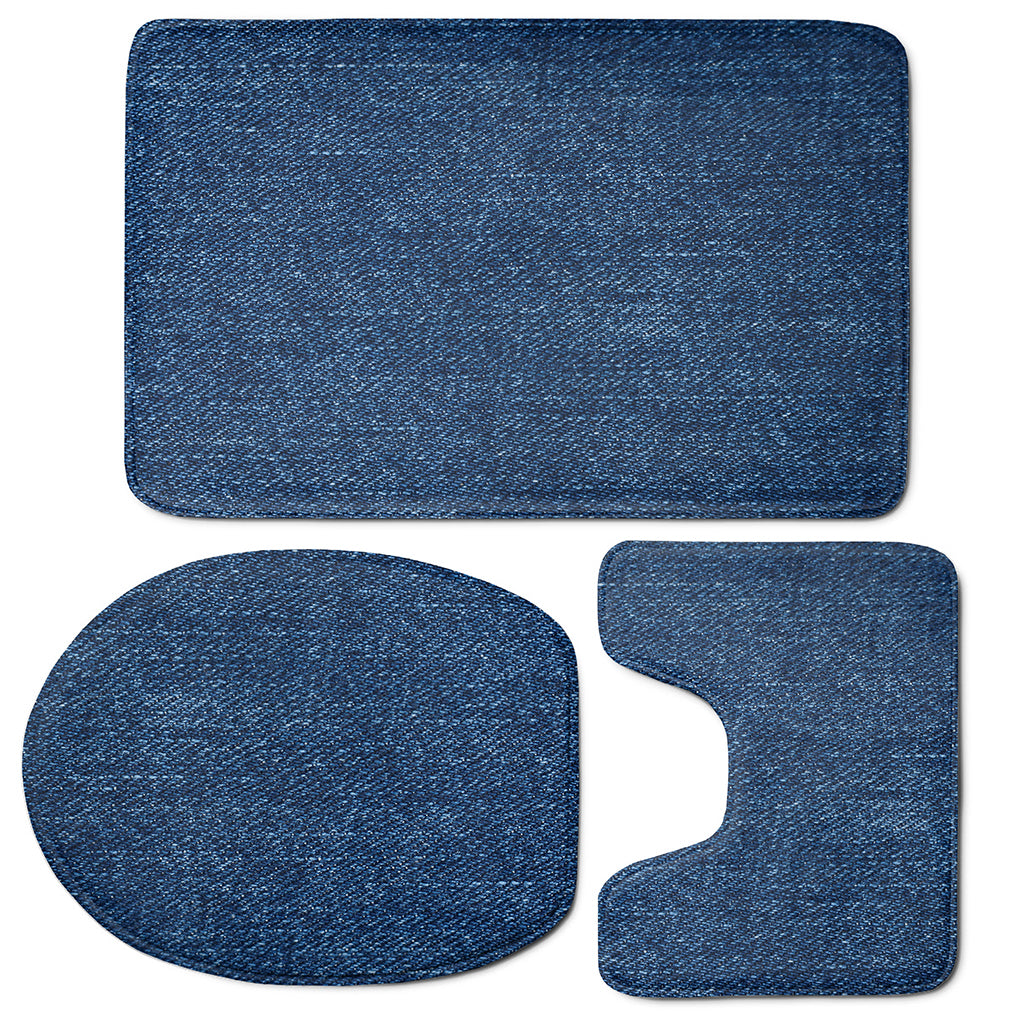 Navy Blue Denim Jeans Print 3 Piece Bath Mat Set