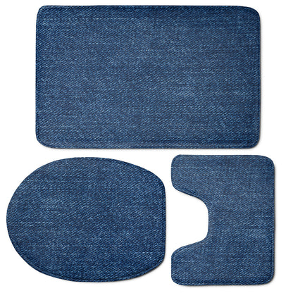 Navy Blue Denim Jeans Print 3 Piece Bath Mat Set