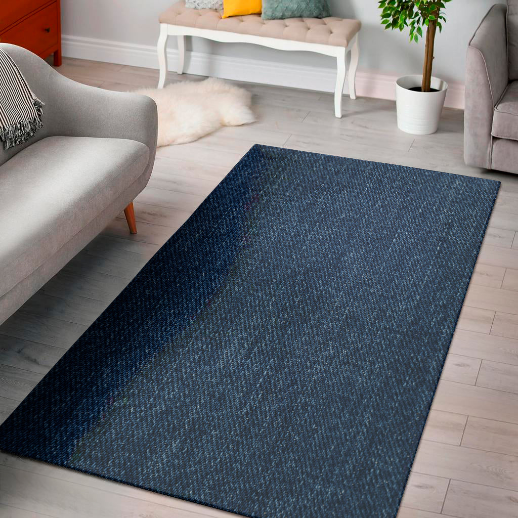Navy Blue Denim Jeans Print Area Rug