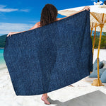 Navy Blue Denim Jeans Print Beach Sarong Wrap