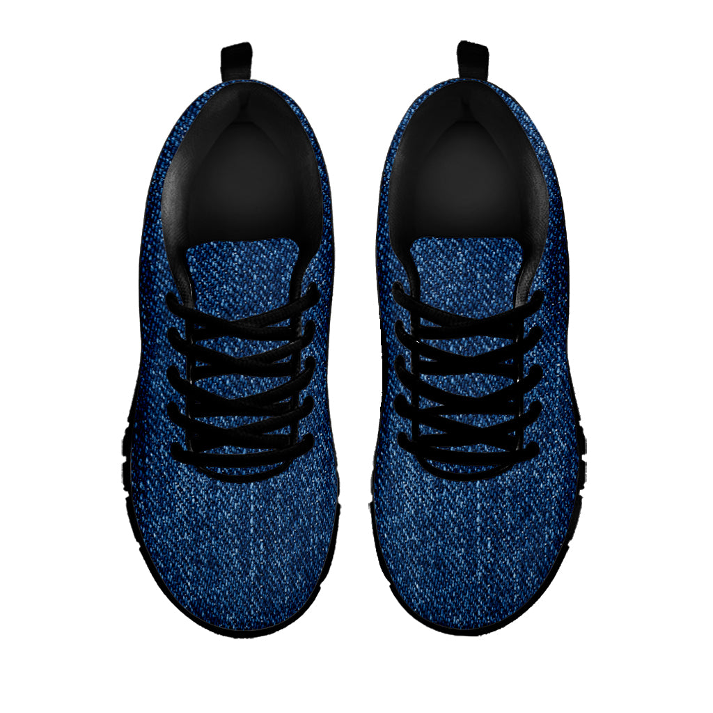 Navy Blue Denim Jeans Print Black Sneakers