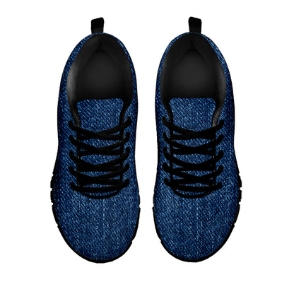 Navy Blue Denim Jeans Print Black Sneakers