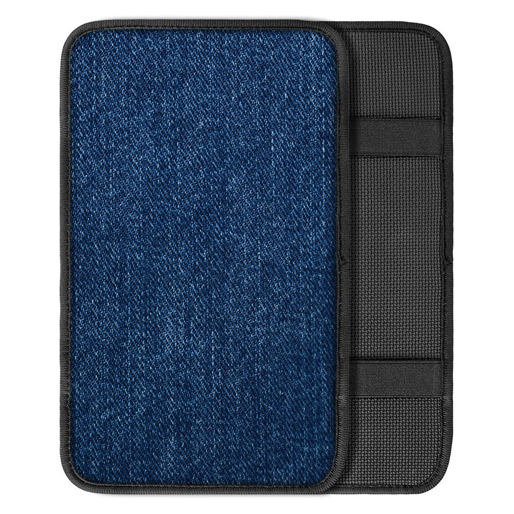 Navy Blue Denim Jeans Print Car Center Console Cover