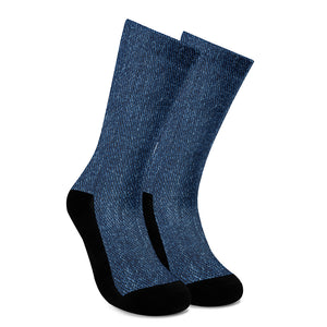 Navy Blue Denim Jeans Print Crew Socks