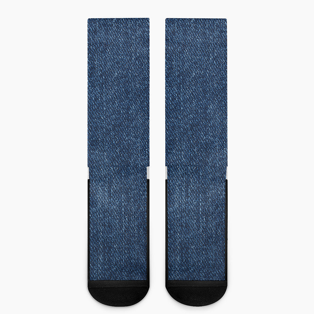 Navy Blue Denim Jeans Print Crew Socks
