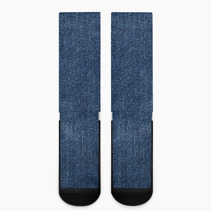 Navy Blue Denim Jeans Print Crew Socks