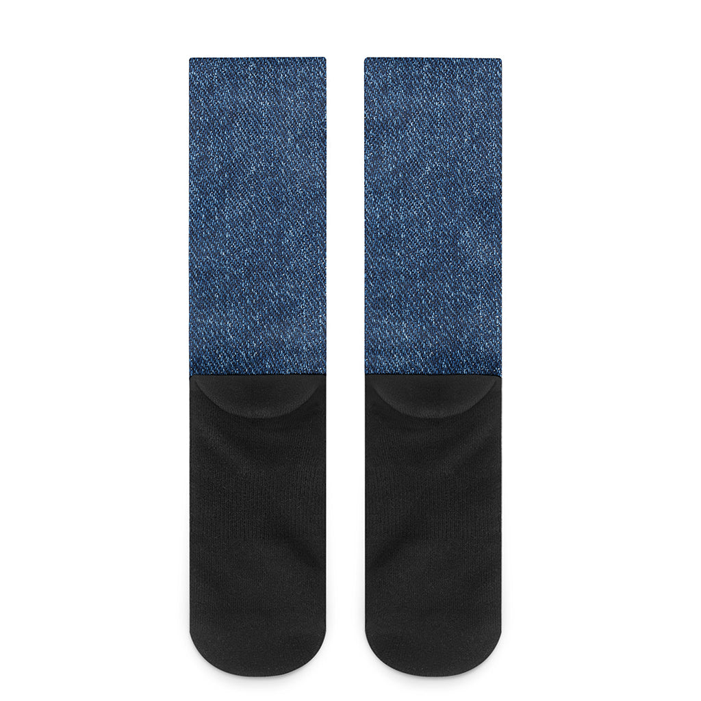 Navy Blue Denim Jeans Print Crew Socks