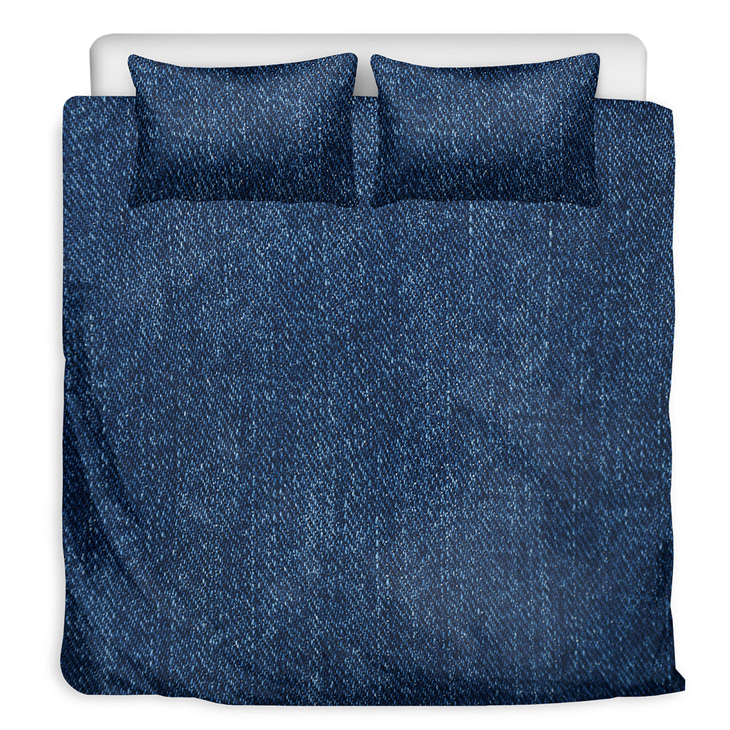 Navy Blue Denim Jeans Print Duvet Cover Bedding Set
