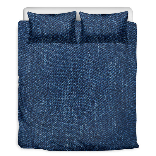 Navy Blue Denim Jeans Print Duvet Cover Bedding Set