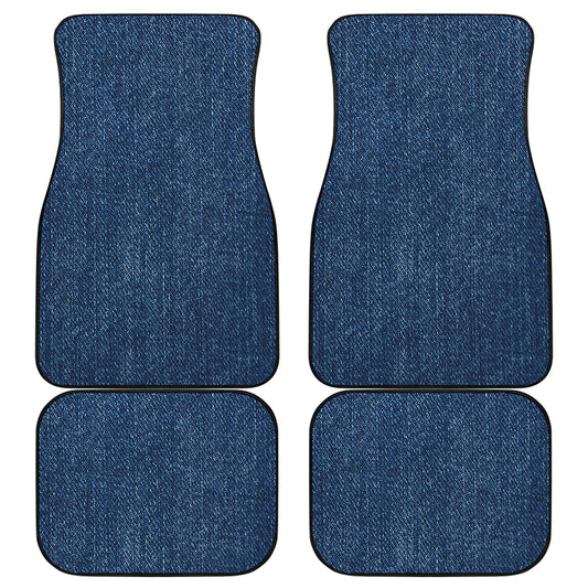 Navy Blue Denim Jeans Print Front and Back Car Floor Mats
