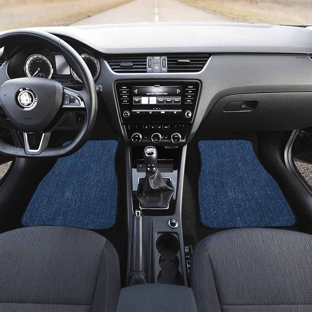 Navy Blue Denim Jeans Print Front and Back Car Floor Mats