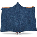 Navy Blue Denim Jeans Print Hooded Blanket