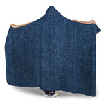 Navy Blue Denim Jeans Print Hooded Blanket