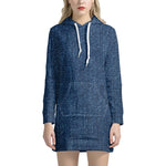 Navy Blue Denim Jeans Print Hoodie Dress