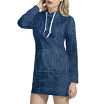 Navy Blue Denim Jeans Print Hoodie Dress