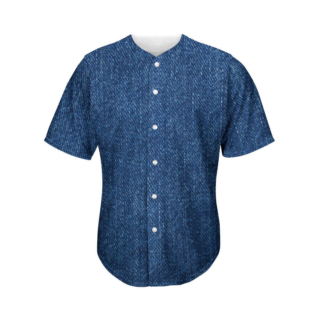 Navy Blue Denim Jeans Print Men's Baseball Jersey