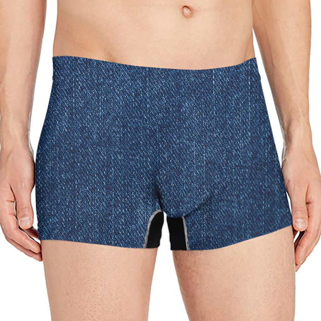 Navy Blue Denim Jeans Print Men's Boxer Briefs