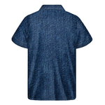 Navy Blue Denim Jeans Print Men's Short Sleeve Shirt