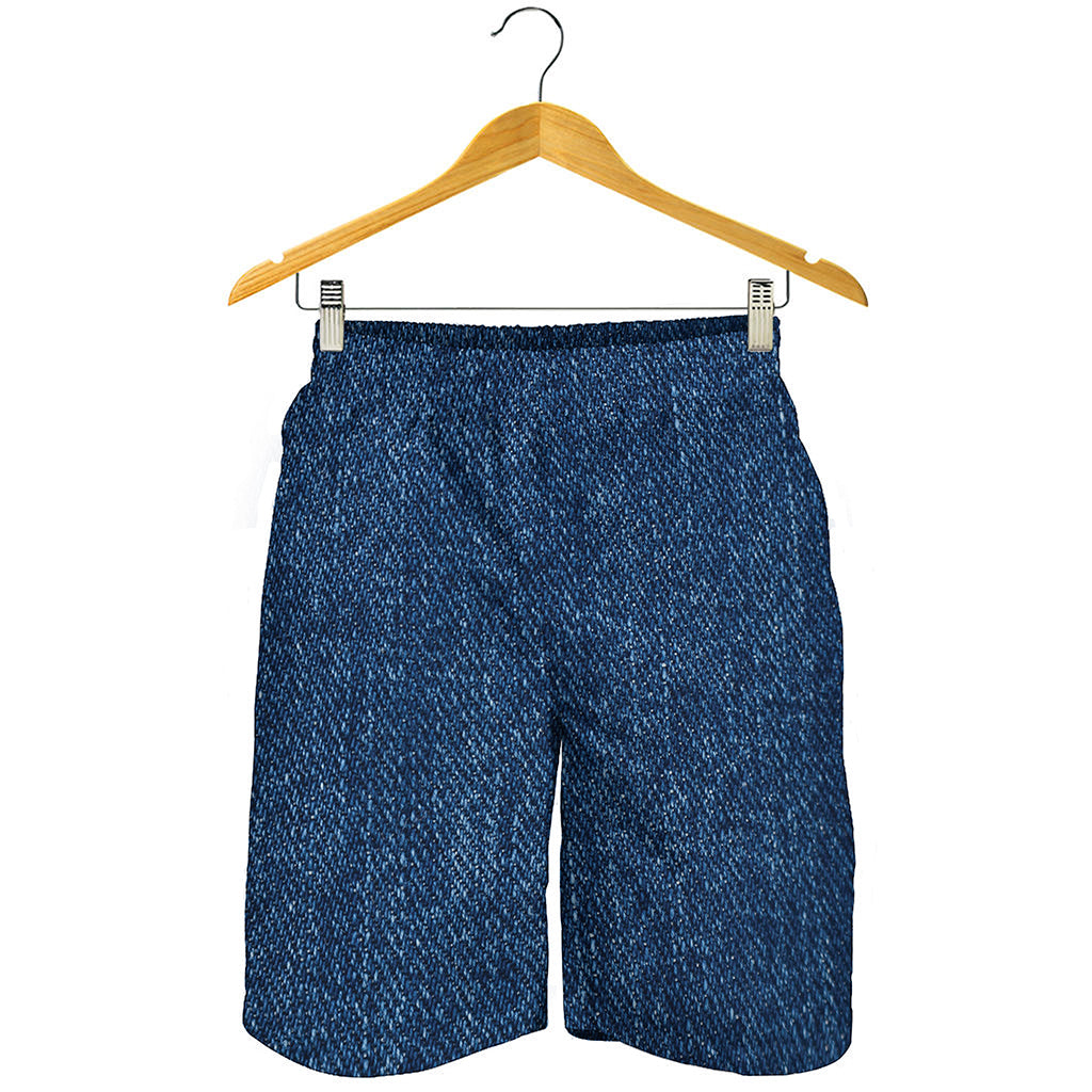 Navy Blue Denim Jeans Print Men's Shorts