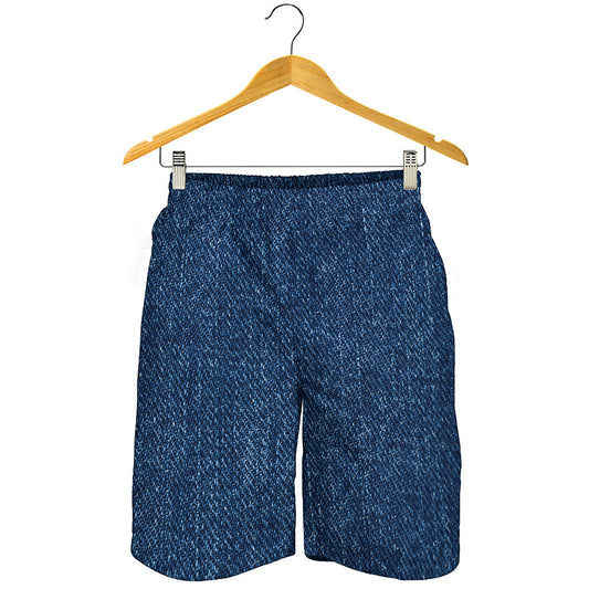 Navy Blue Denim Jeans Print Men's Shorts