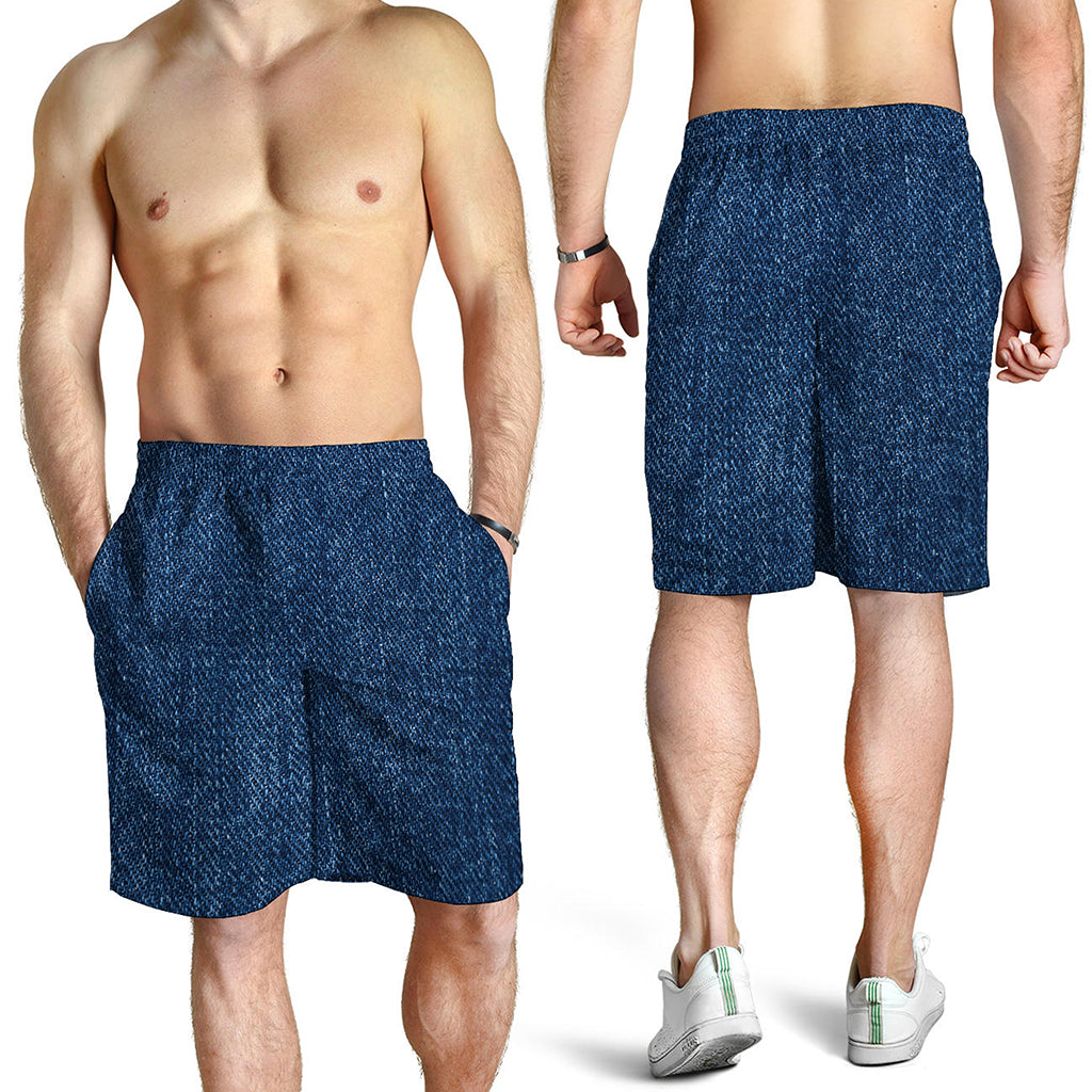 Navy Blue Denim Jeans Print Men's Shorts