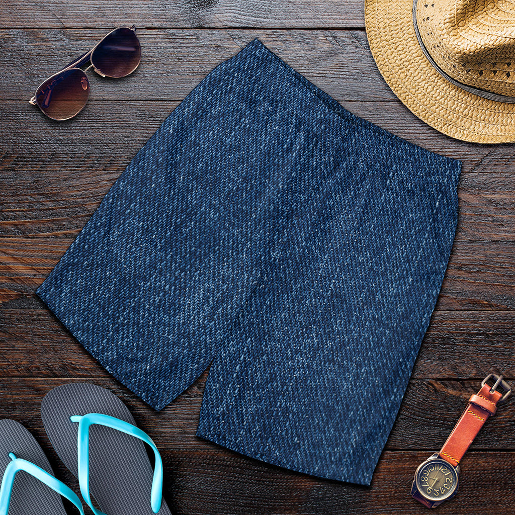 Navy Blue Denim Jeans Print Men's Shorts