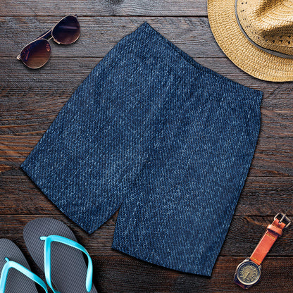 Navy Blue Denim Jeans Print Men's Shorts
