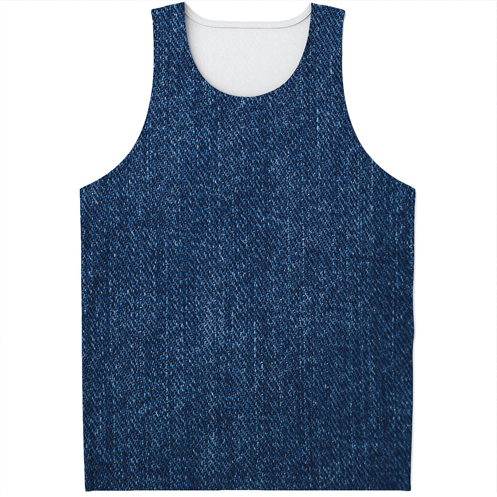 Navy Blue Denim Jeans Print Men's Tank Top