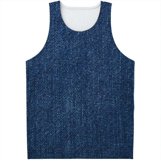 Navy Blue Denim Jeans Print Men's Tank Top