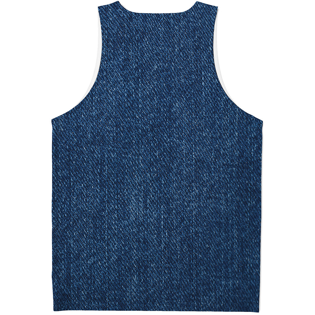 Navy Blue Denim Jeans Print Men's Tank Top
