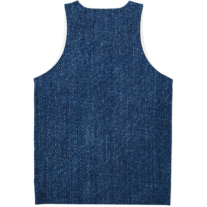 Navy Blue Denim Jeans Print Men's Tank Top