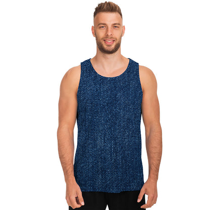 Navy Blue Denim Jeans Print Men's Tank Top